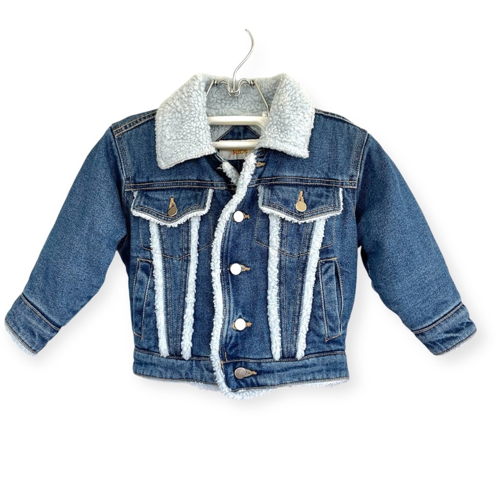 Infant Sherpa Lined Denim Jacket 12M‎ Blue Jean Trucker Kids Cozy